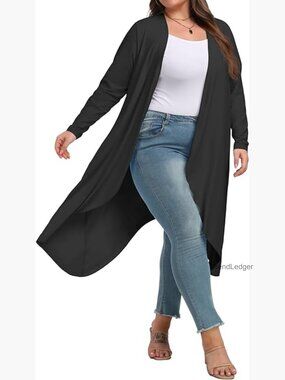 Plus Size Lightweight Cardigan with Pockets, Long Duster Style
